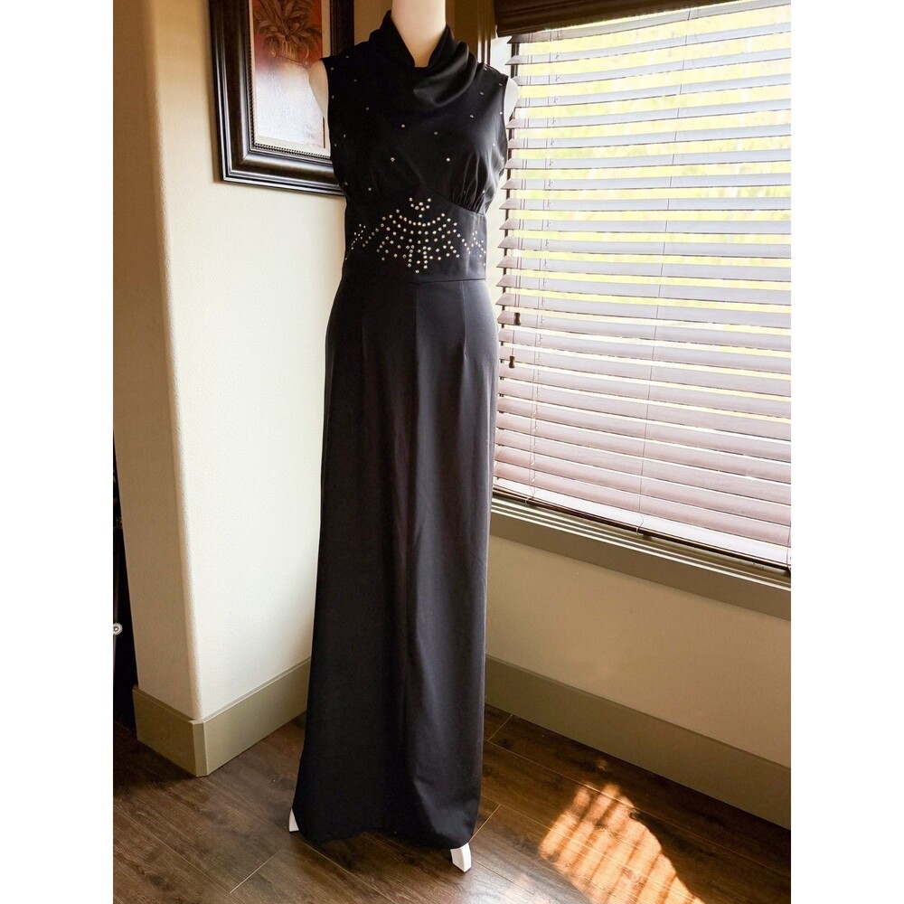 Vintage Estivo Black Cowl Neck Embellished Dress - Fits a Size 4!